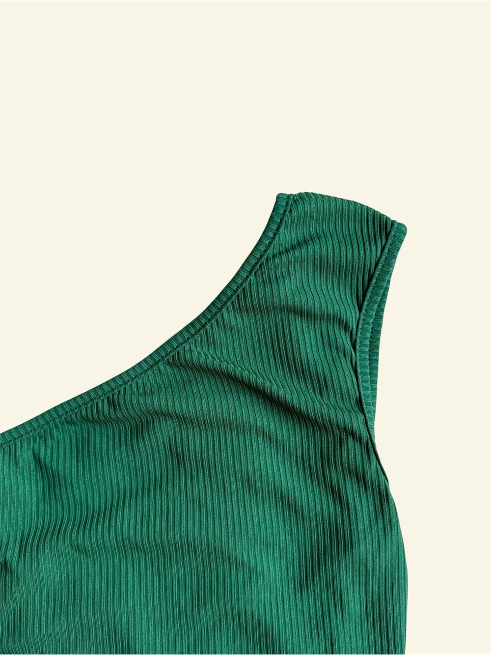 SHEIN Green One Shoulder Ribbed Crop Top Cutout Back Y2K Festival Size S - Picture 2 of 7